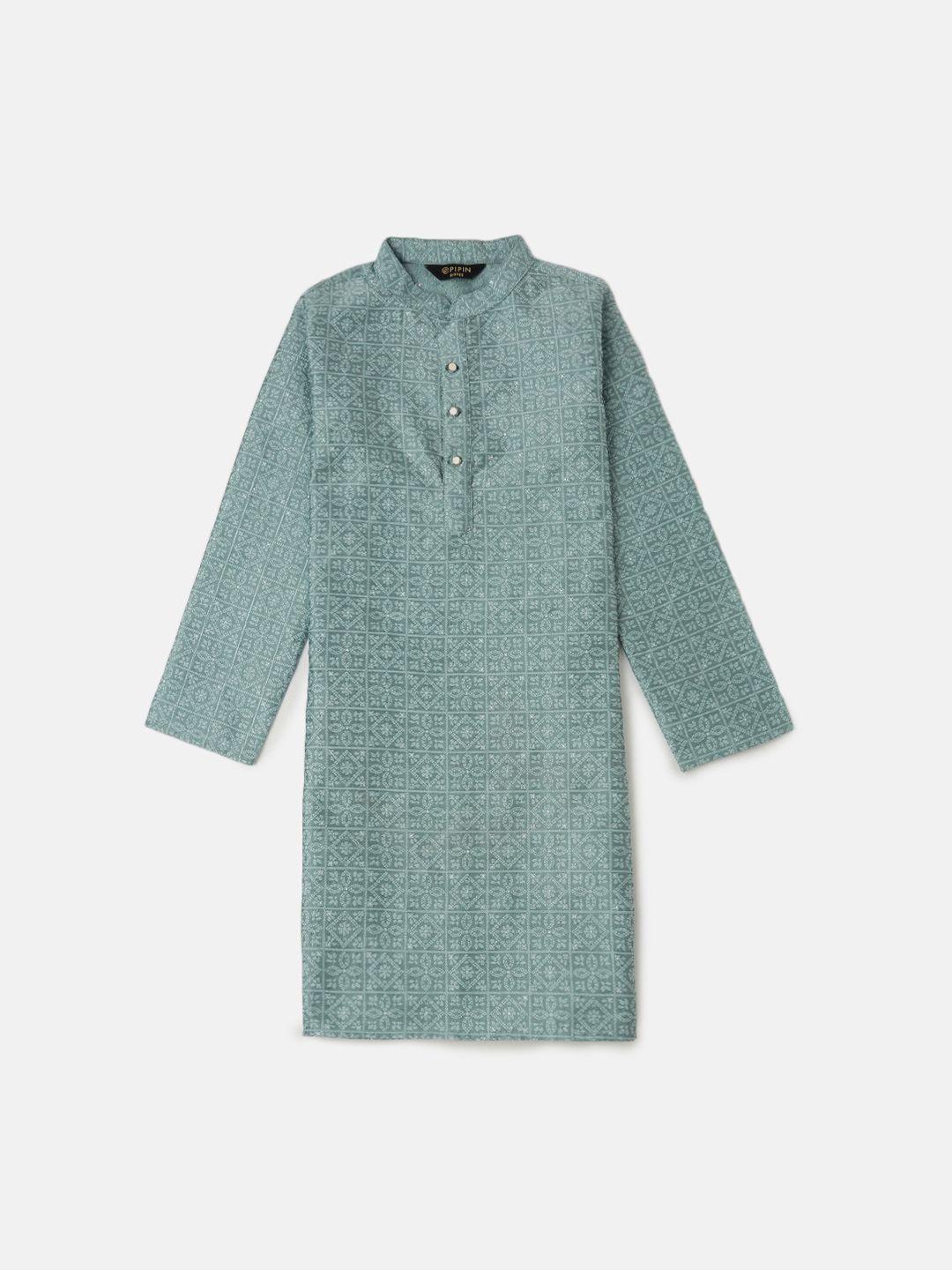 pipin boys woven design mandarin collar kurta