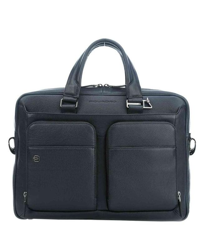 piquadro black square blue laptop briefcase