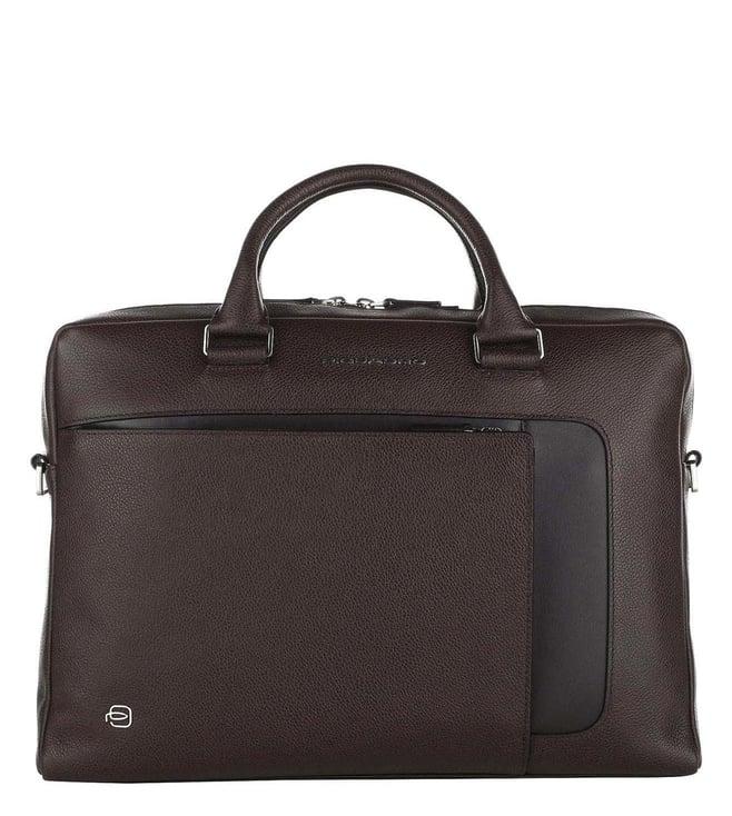piquadro erse dark brown laptop briefcase