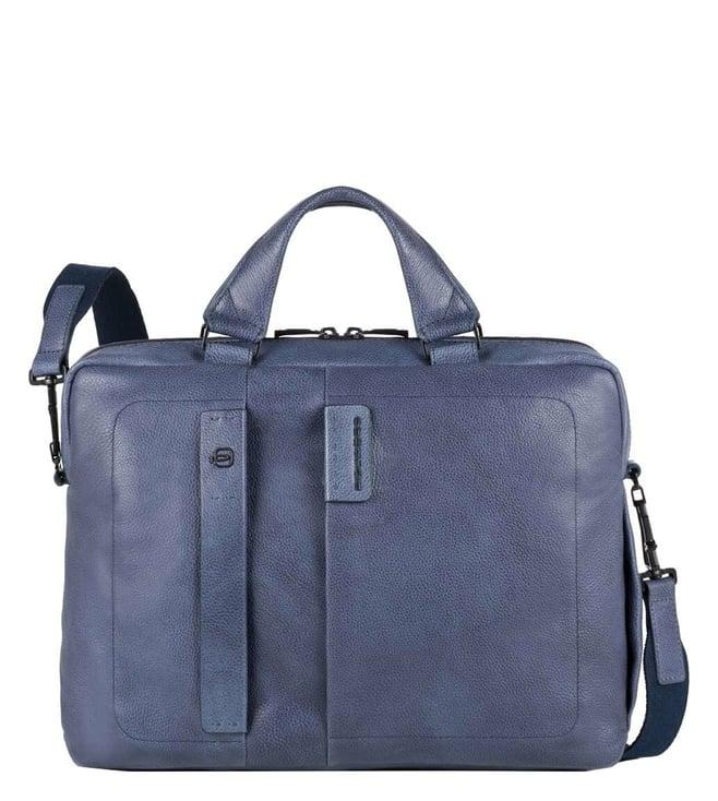 piquadro pulse plus blue laptop briefcase