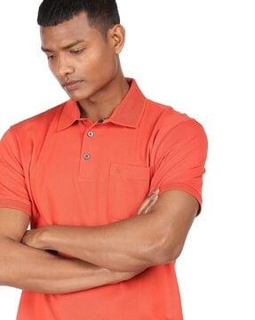 pique cotton polo shirt with patch pocket