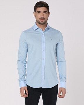 piquet cotton regular fit solid shirt