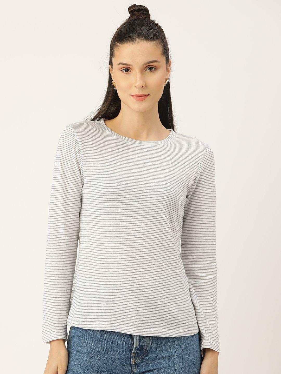 pirko women grey striped cotton t-shirt