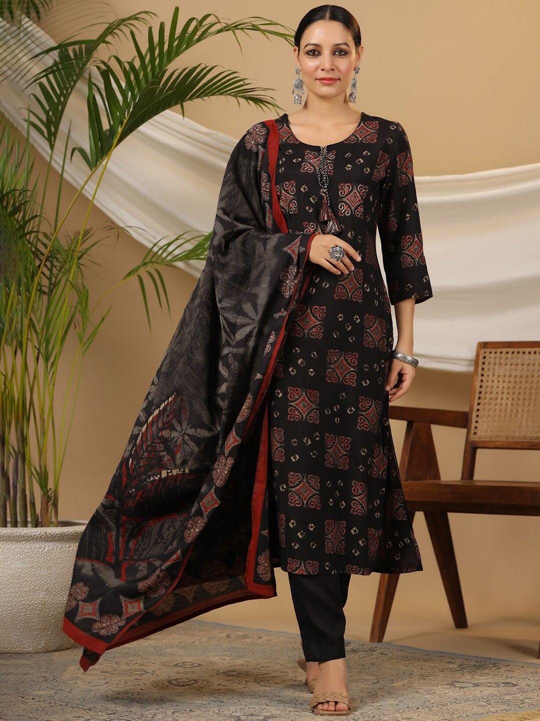 piroh ethnic motifs printed kurta & trousers with dupatta