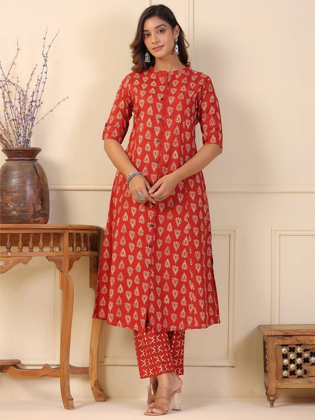 piroh ethnic motifs printed regular pure cotton kurta with trousers