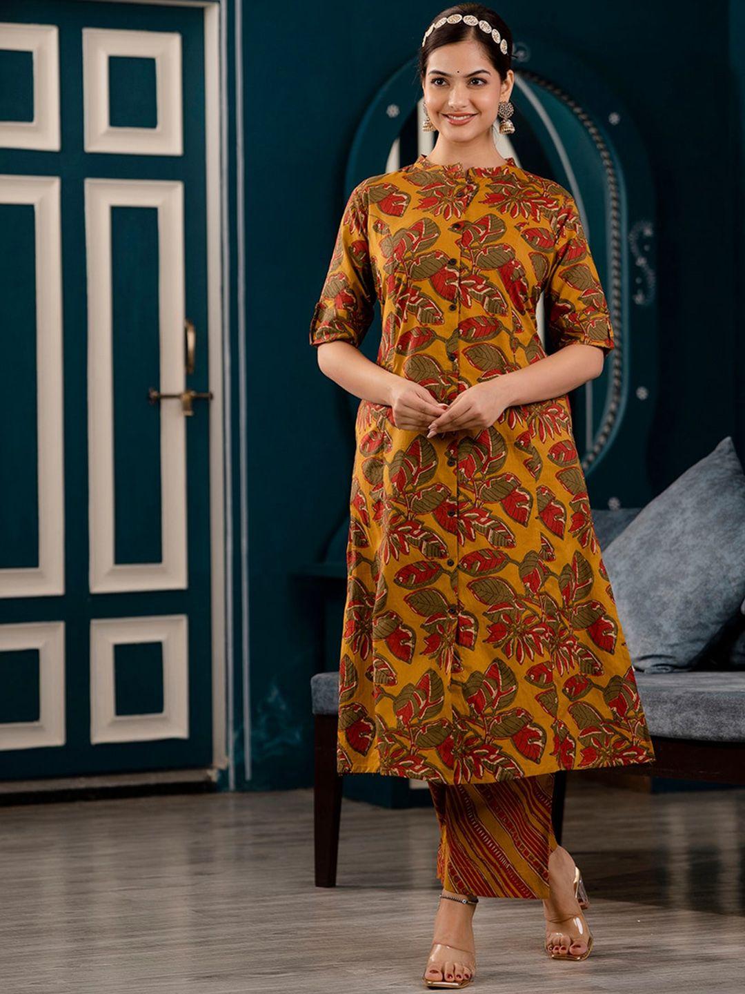 piroh floral printed a-line regular pure cotton kurta with palazzos