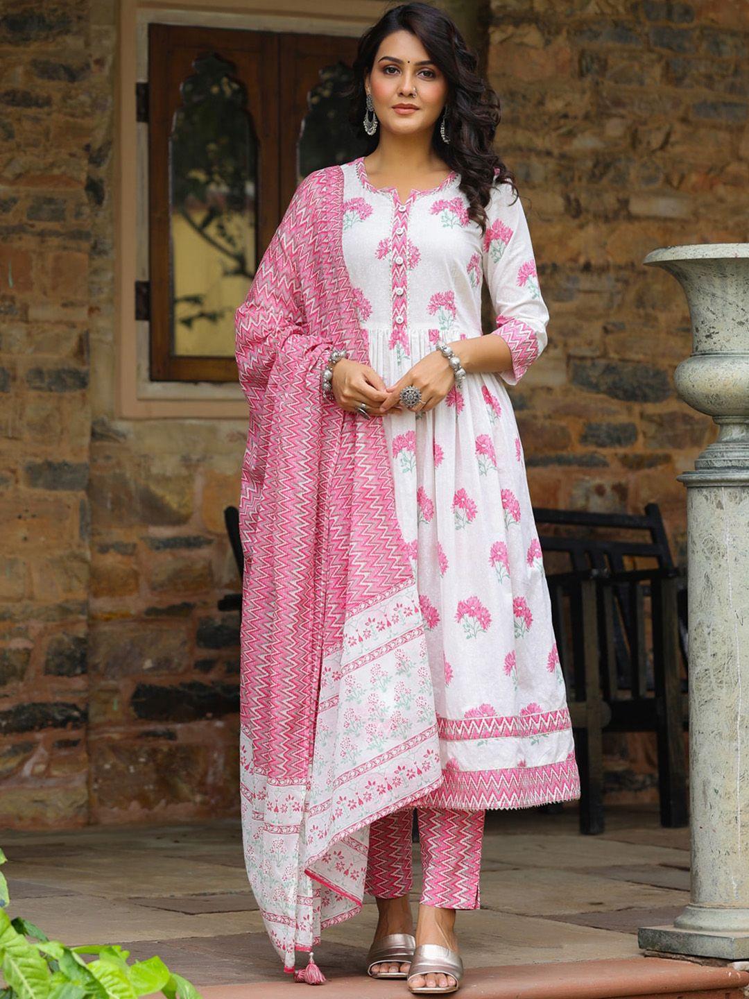 piroh floral printed gotta patti detail pure cotton kurta with trousers & with dupatta