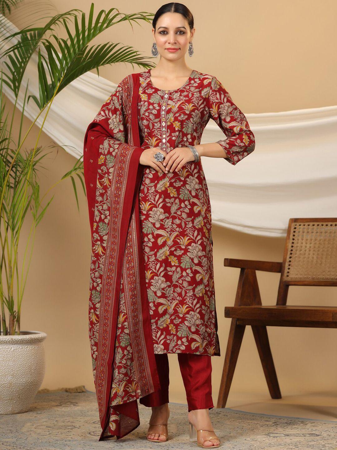 piroh floral printed kurta & trousers with dupatta