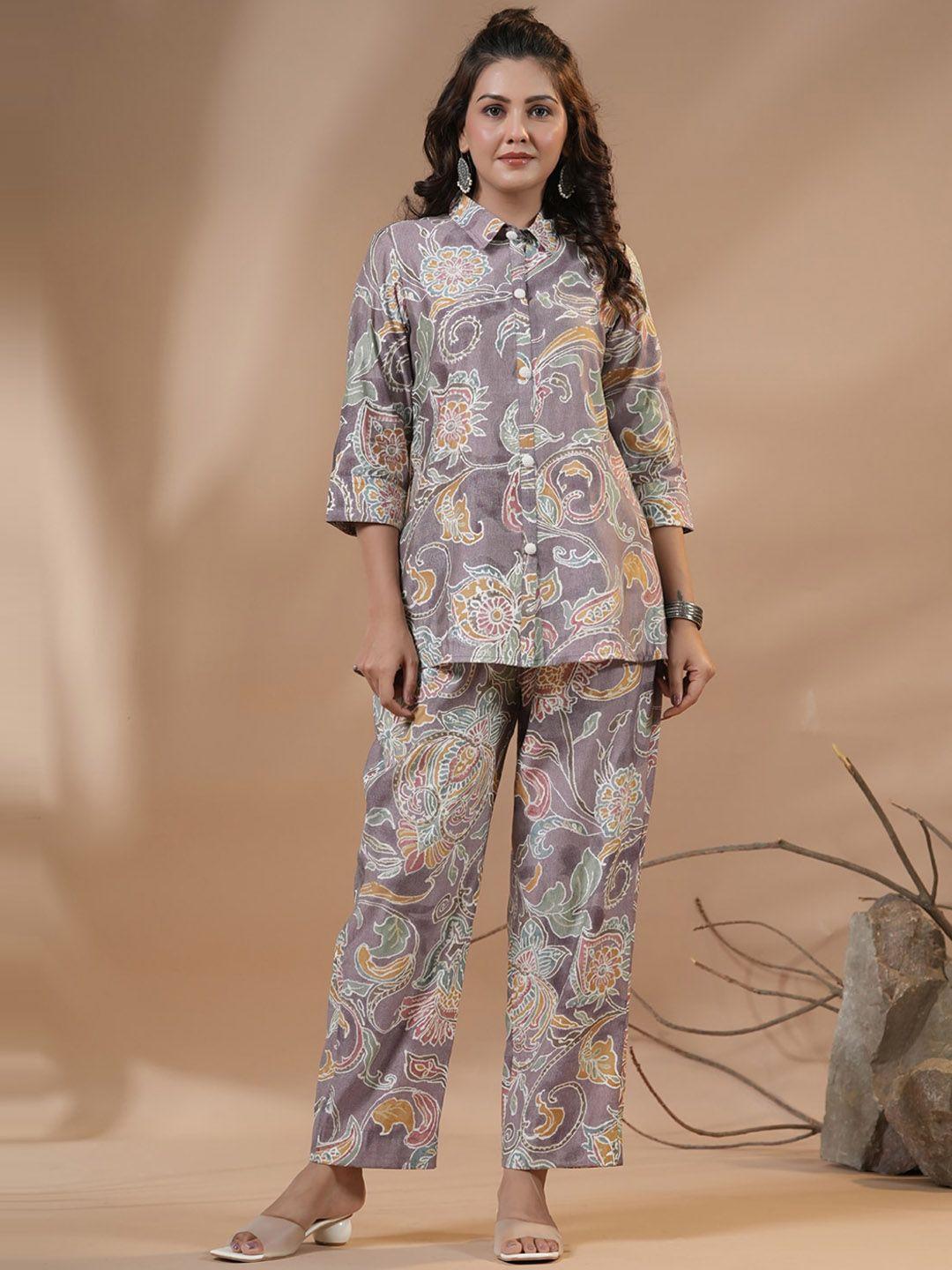 piroh floral printed pure cotton shirt & trousers co-ords set