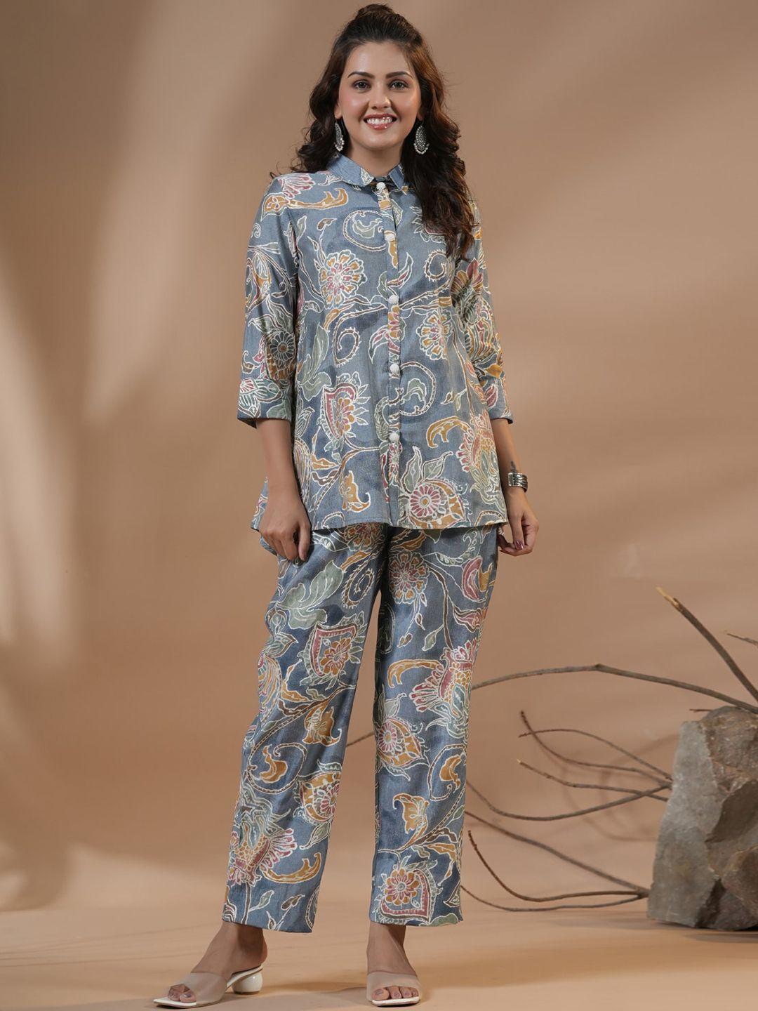 piroh floral printed pure cotton shirt & trousers co-ords set