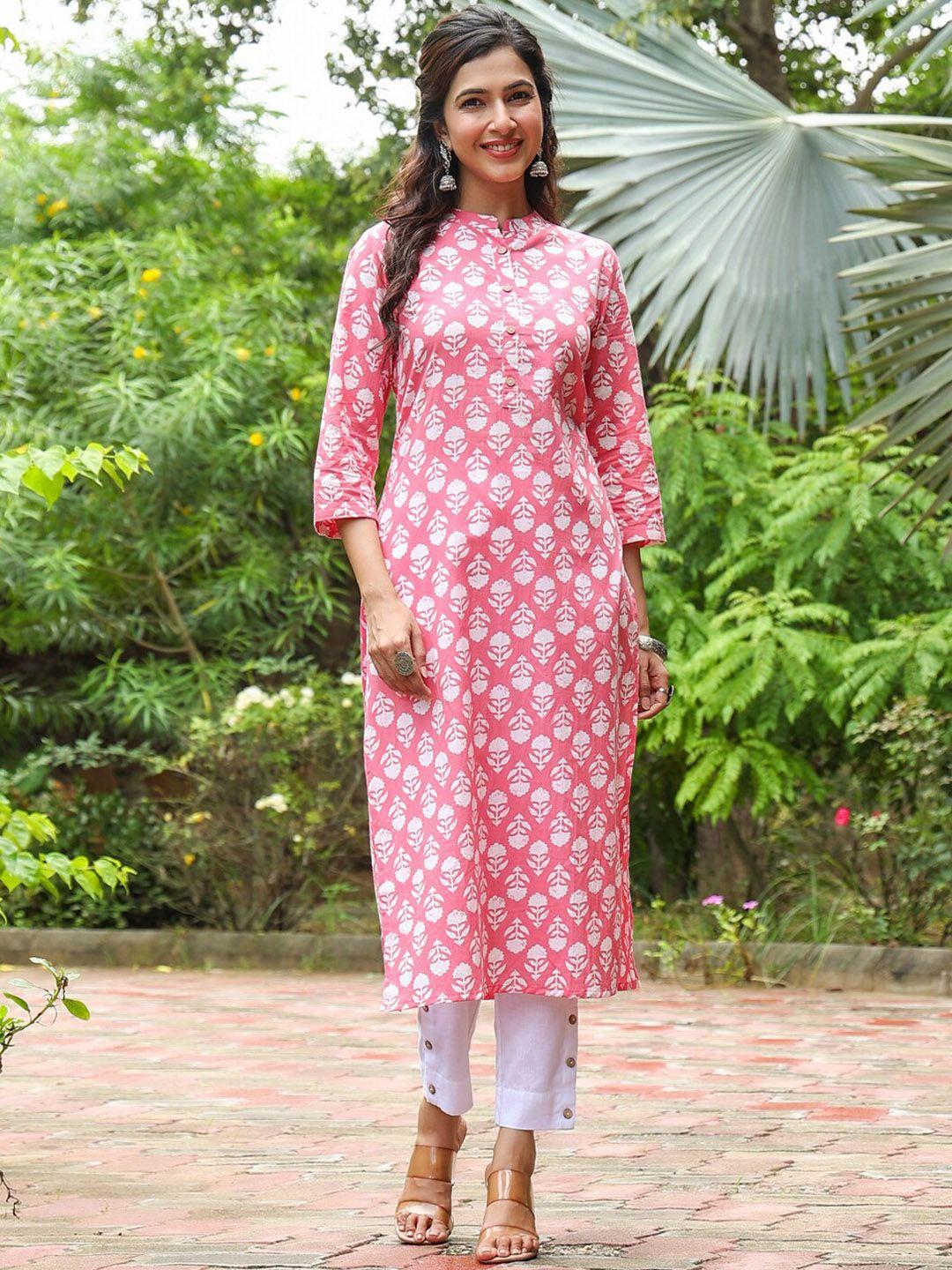 piroh floral printed pure cotton straight kurta