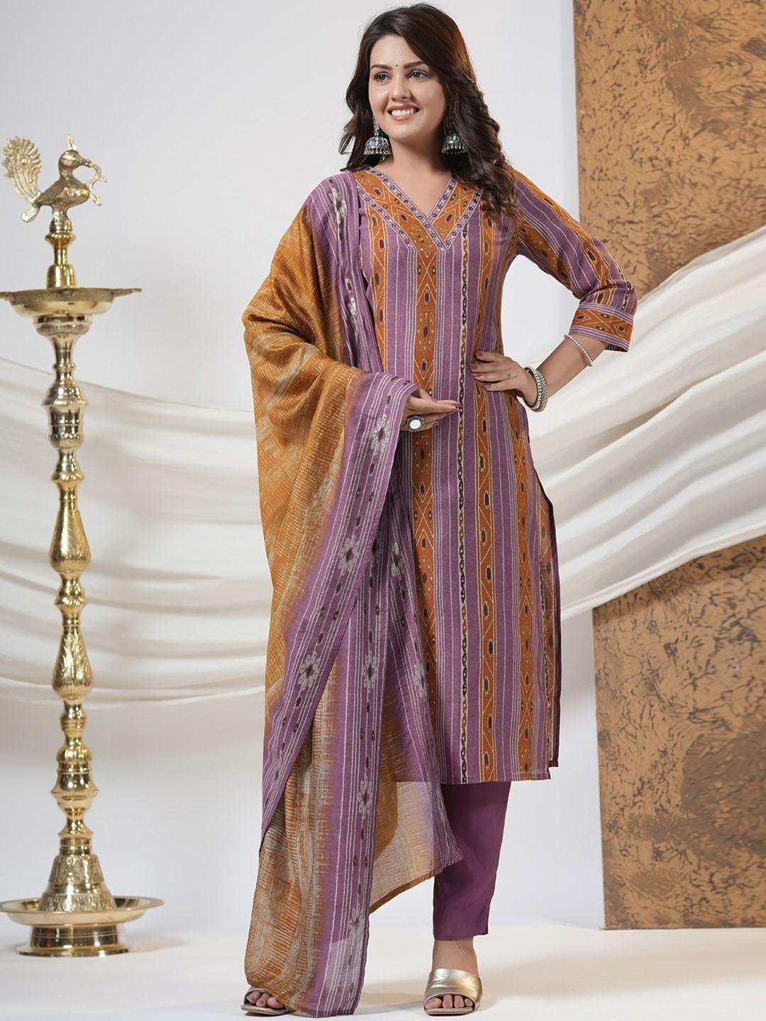 piroh geometric printed regular kurta with trousers & dupatta