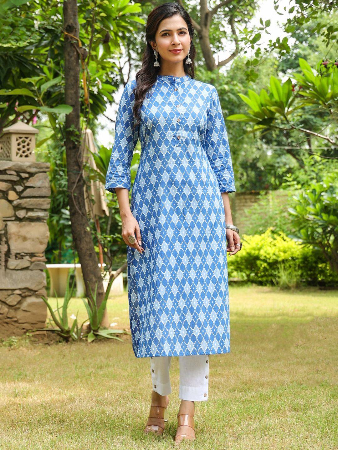 piroh geometric printed straight pure cotton kurta