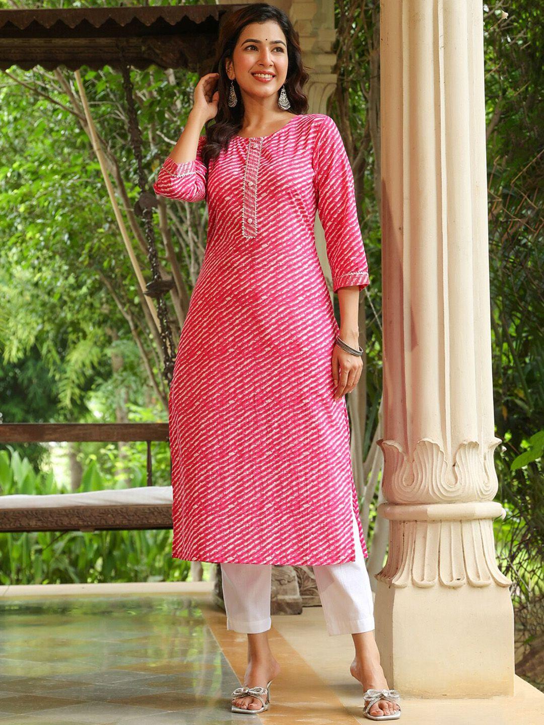 piroh leheriya printed straight pure cotton kurta