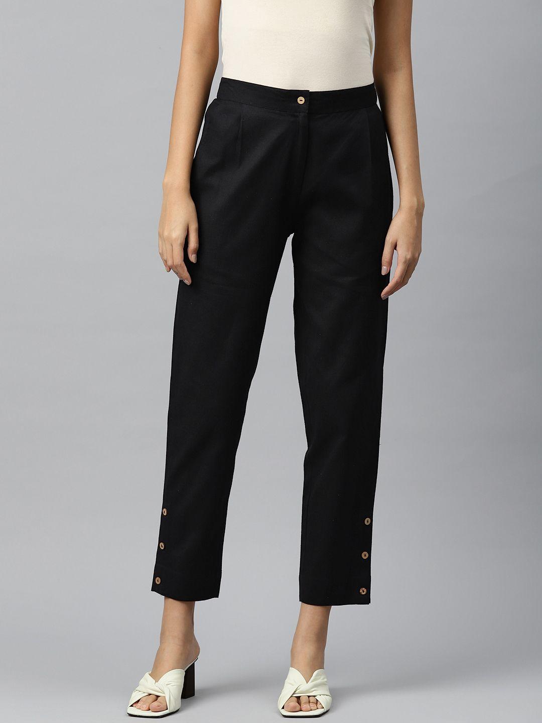 piroh women solid pleated cropped regular trousers