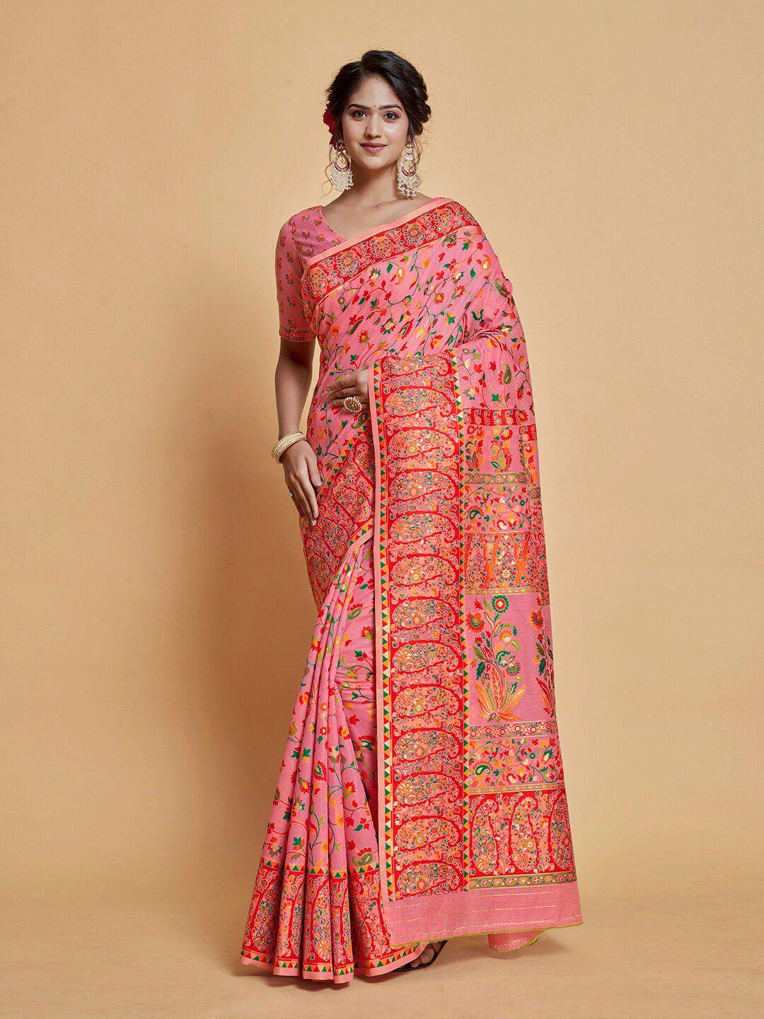 pisara floral printed silk cotton banarasi saree