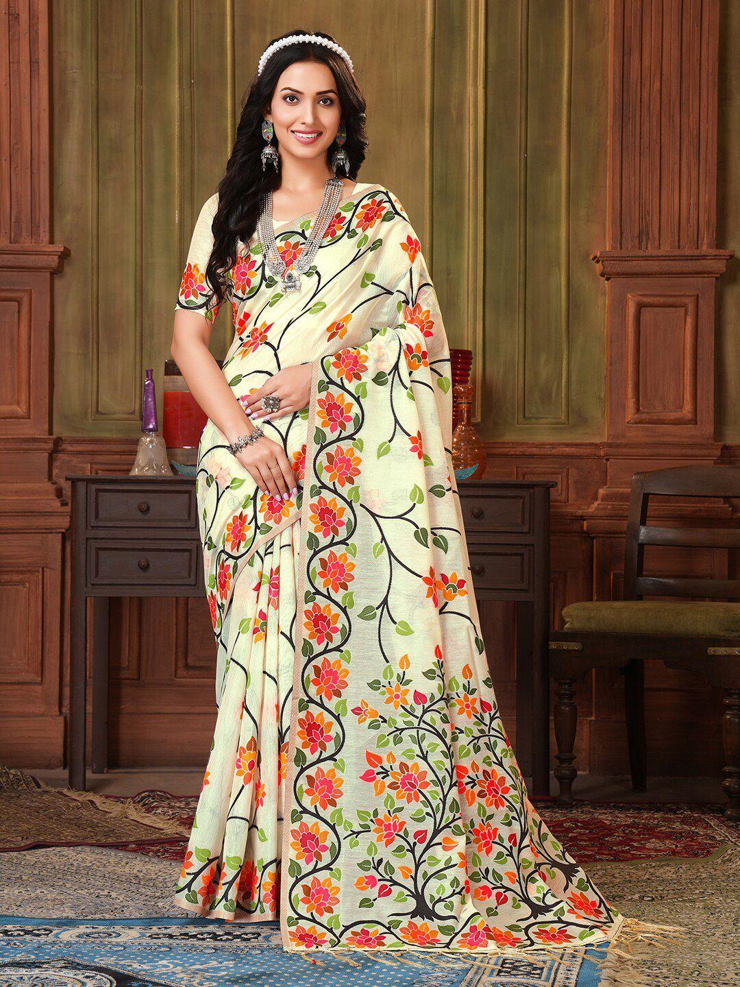 pisara floral printed zari silk cotton saree