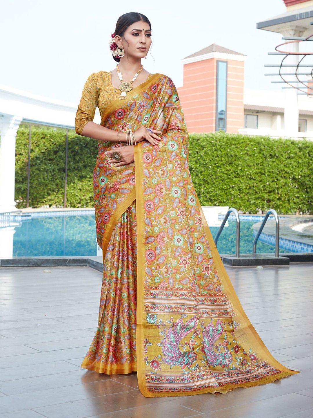 pisara ethnic motifs printed silk cotton saree