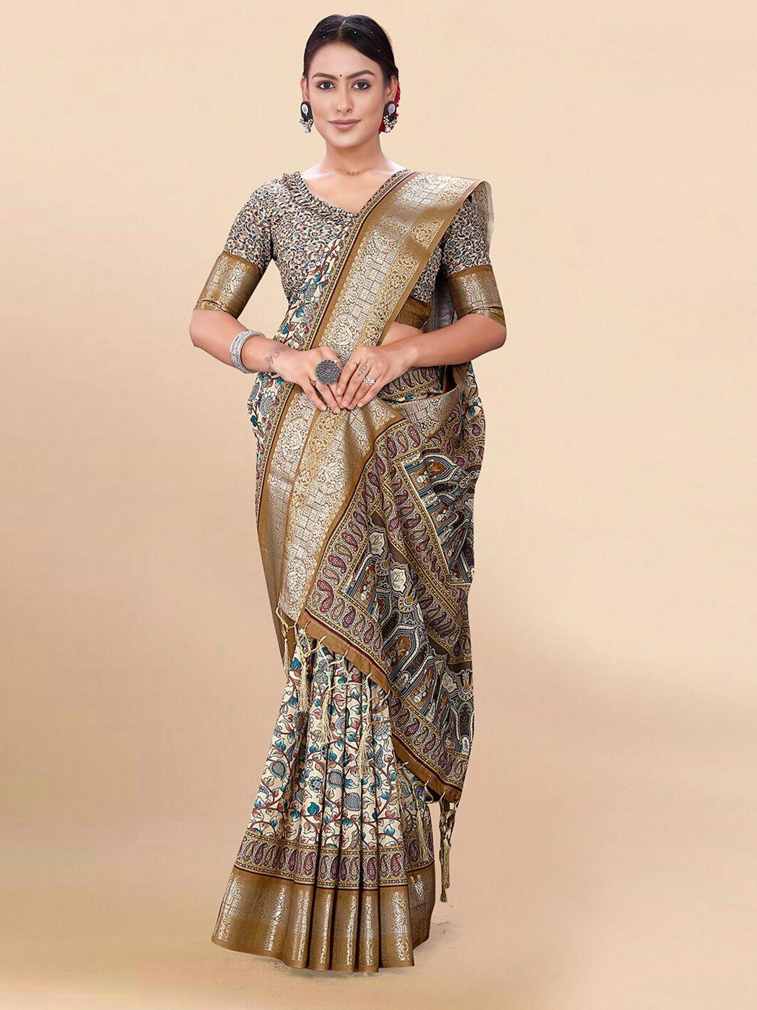 pisara ethnic motifs printed zari silk cotton saree