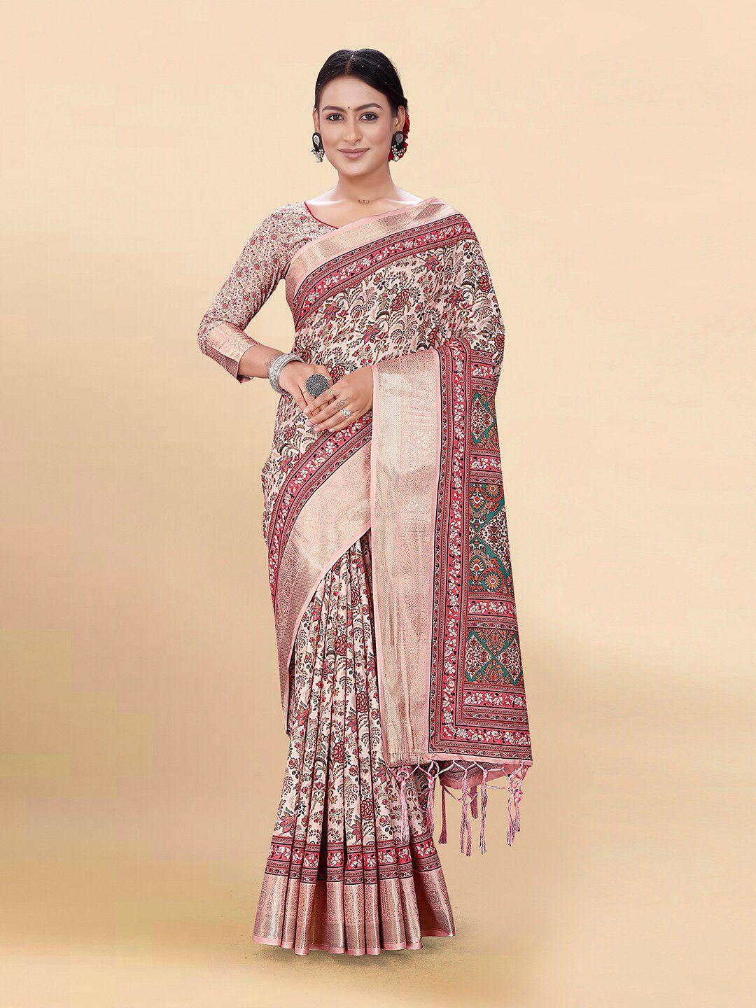 pisara ethnic motifs printed zari silk cotton saree