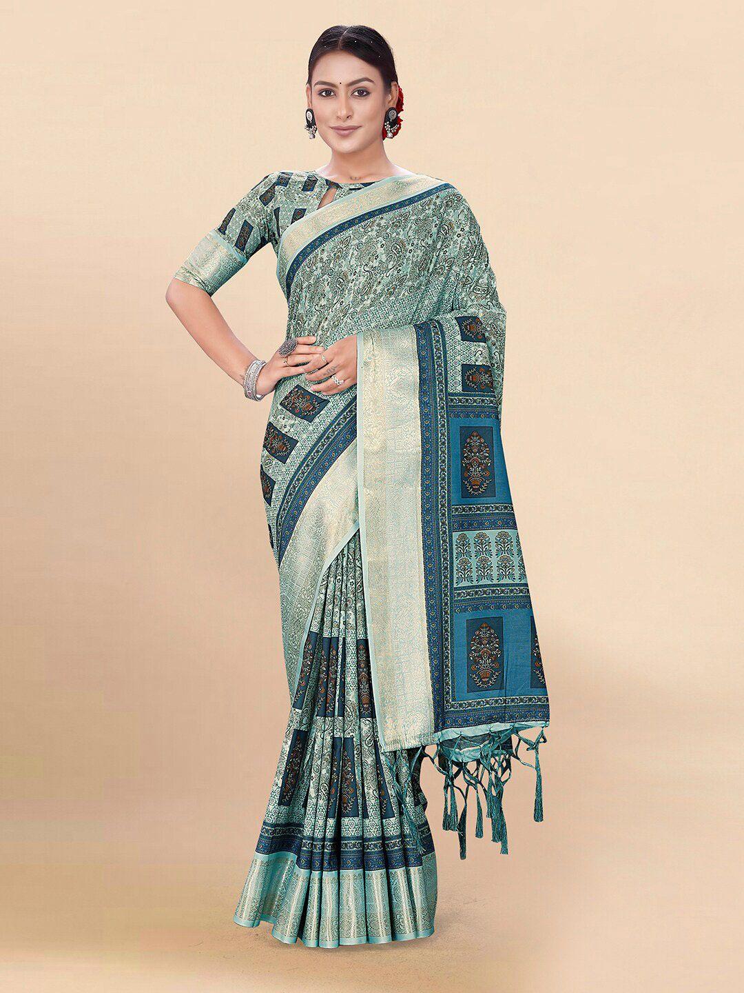 pisara paisley printed zari silk cotton saree