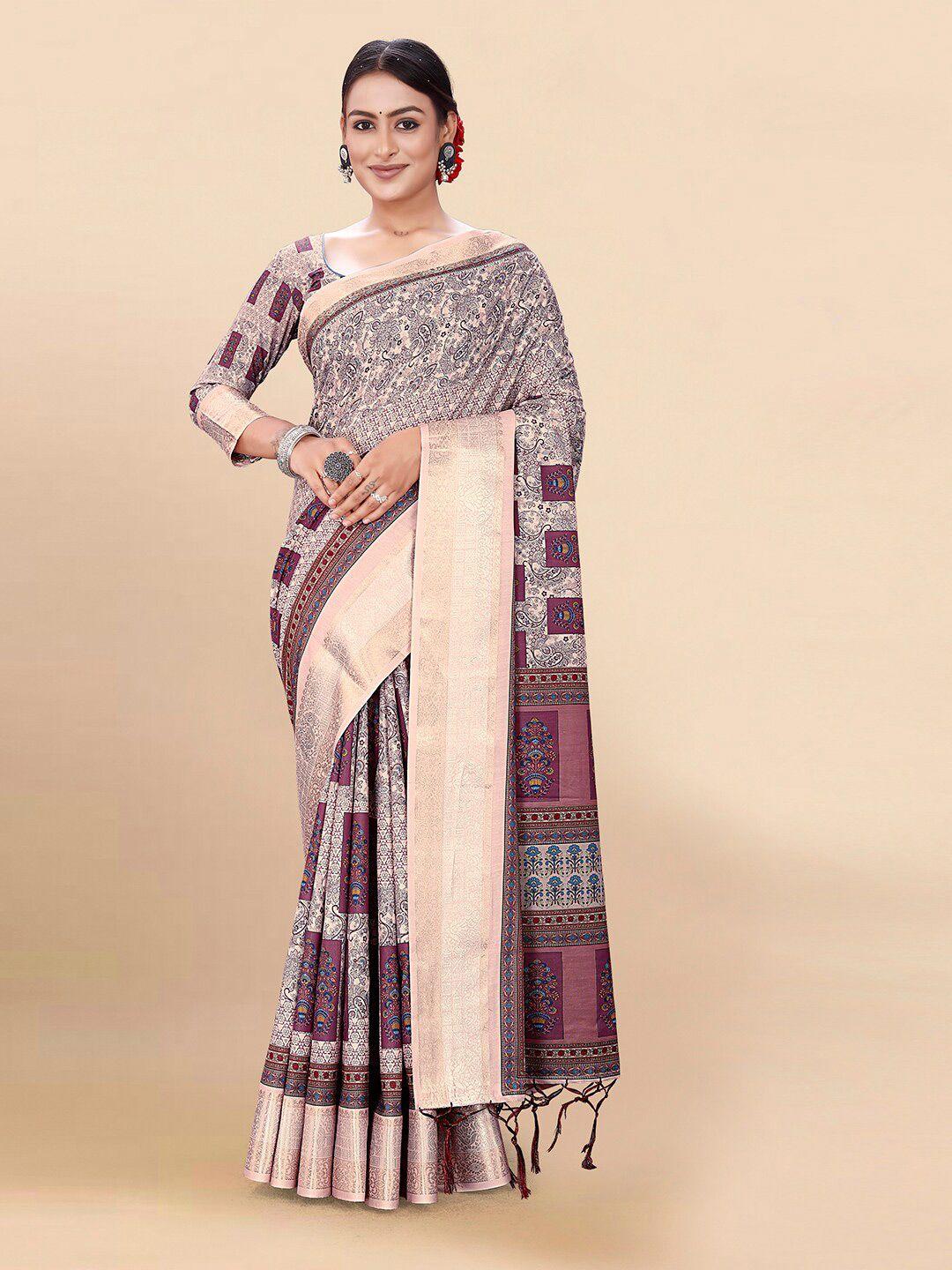 pisara paisley printed zari silk cotton saree