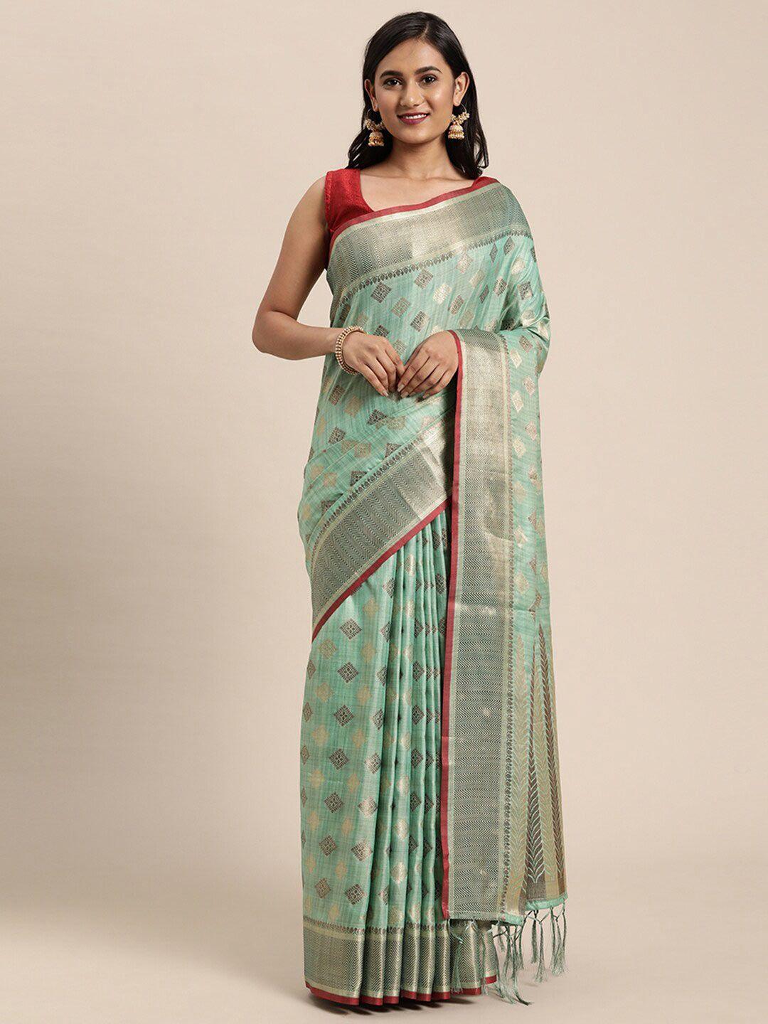 pisara turquoise blue & silver-toned zari silk cotton chanderi saree