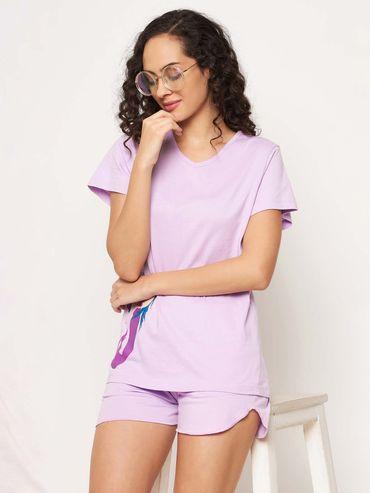 pisces print top & shorts set in lilac - 100 percent cotton-purple