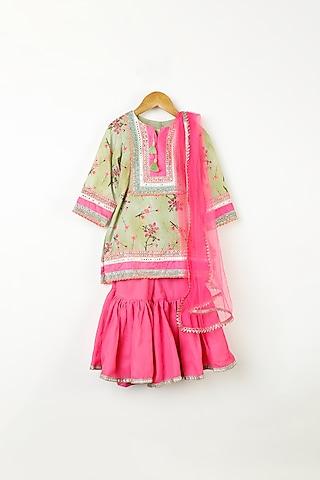 pista green & pink soft cotton sharara set for girls