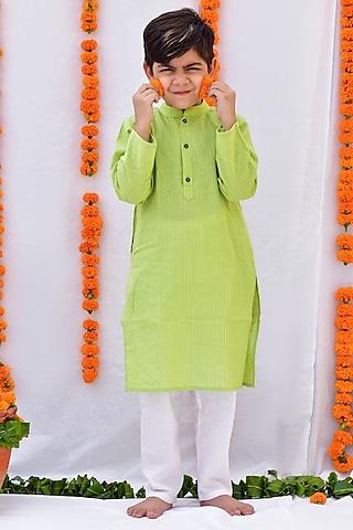 pista green cotton kurta set for boys