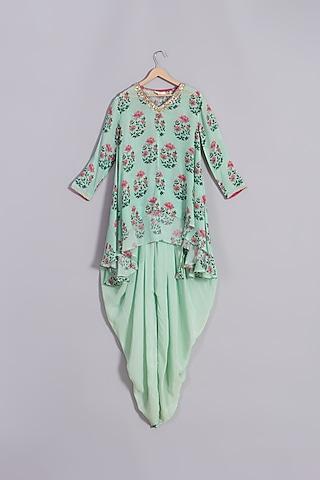 pista green floral printed kurta set for girls