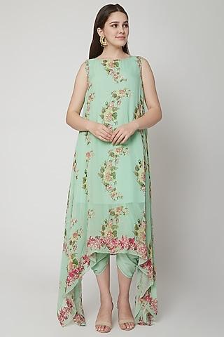 pista green printed & embroidered tunic with pants