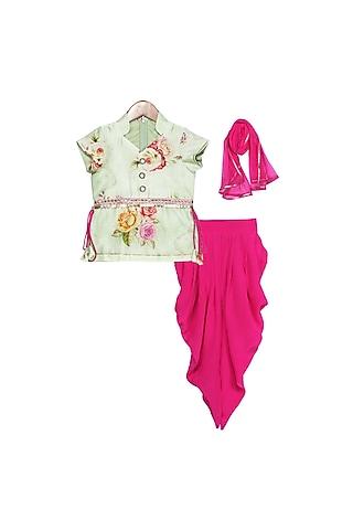 pista & magenta printed dhoti set for girls