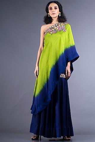 pista green & blue embroidered gharara set