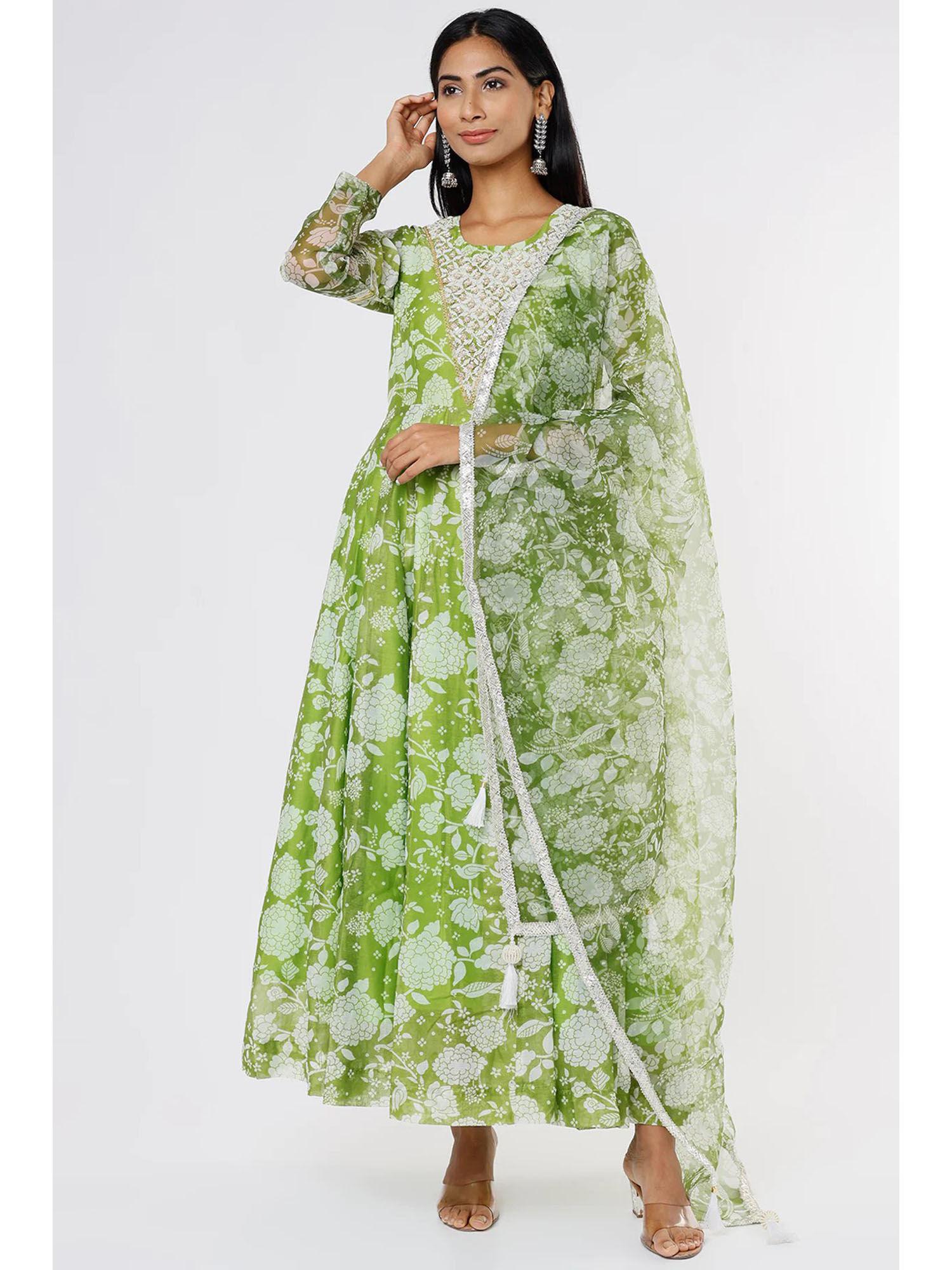 pista green chanderi anarkali (set of 3)