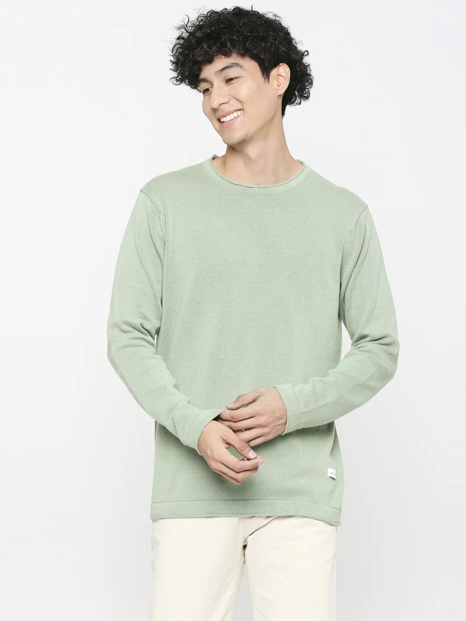pista green cotton full sleeve casual sweater