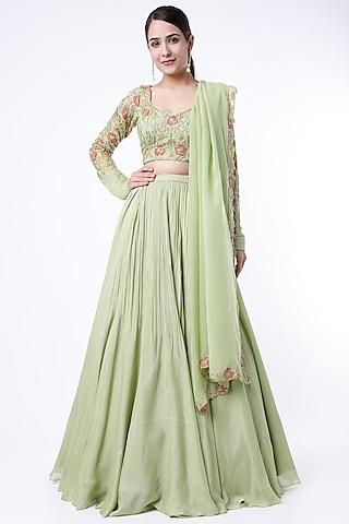 pista green crepe lehenga set