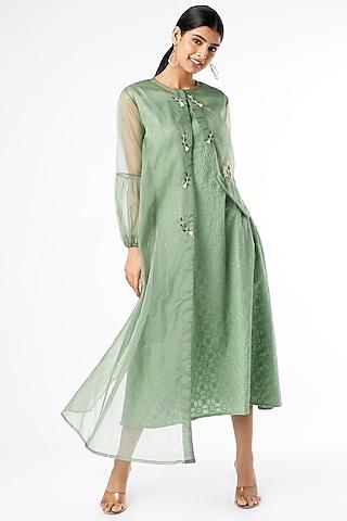 pista green embellished dress with jacket