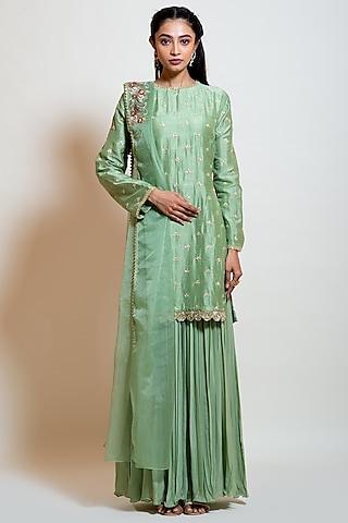 pista green embellished kurta set