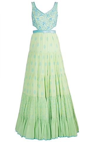 pista green embroidered anarkali gown with dupatta