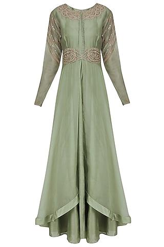 pista green embroidered anarkali set