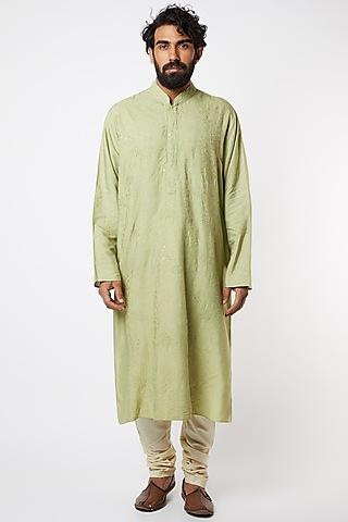 pista green embroidered kurta set