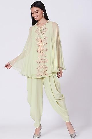 pista green embroidered kurta set