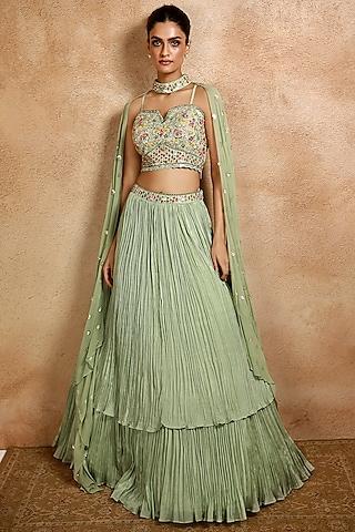 pista green georgette lehenga set