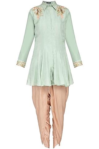 pista green kurta with beige dhoti pants set