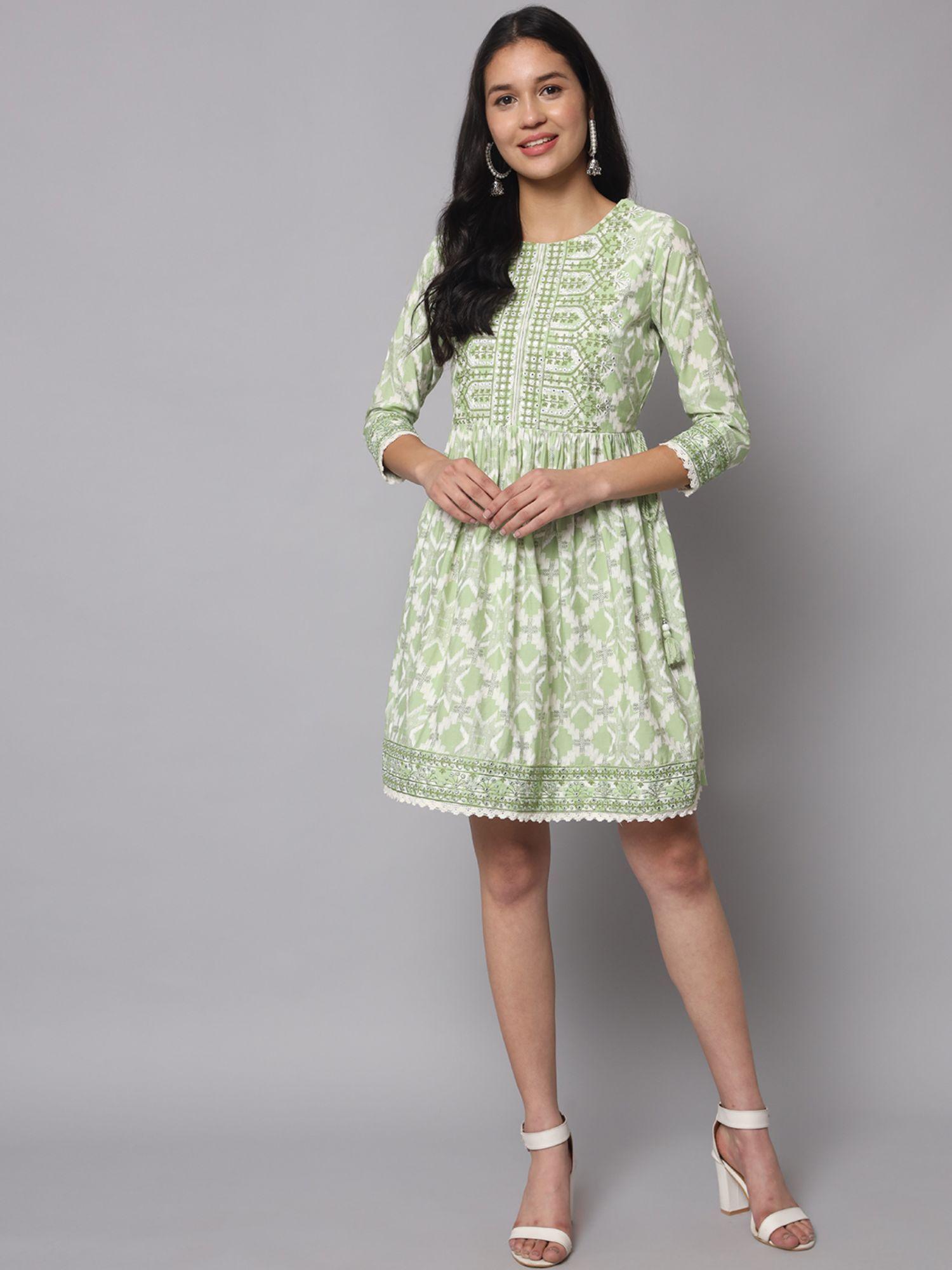 pista green muslin mini dress