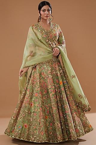 pista green organza lehenga set