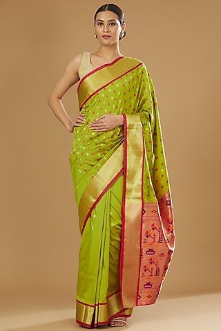 pista green pure katan silk paithani banarasi handloom saree