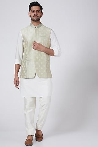 pista green raw silk bundi jacket