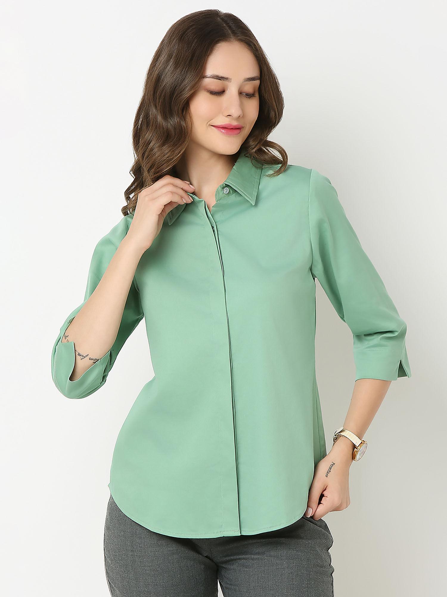 pista green three fourth sleeves shirt